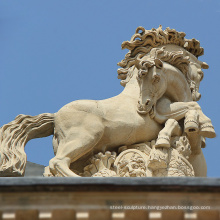 Classical sculpture of antique bronze white horse bite each other adornment building or environment